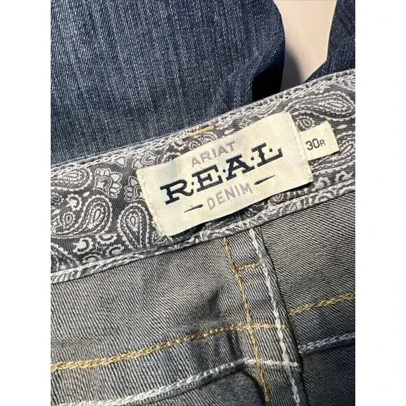 ARIAT Mid Rise Boot Cut Jeans Ocean Blue Size 30R 32”L Whipstitch - Picture 12 of 15